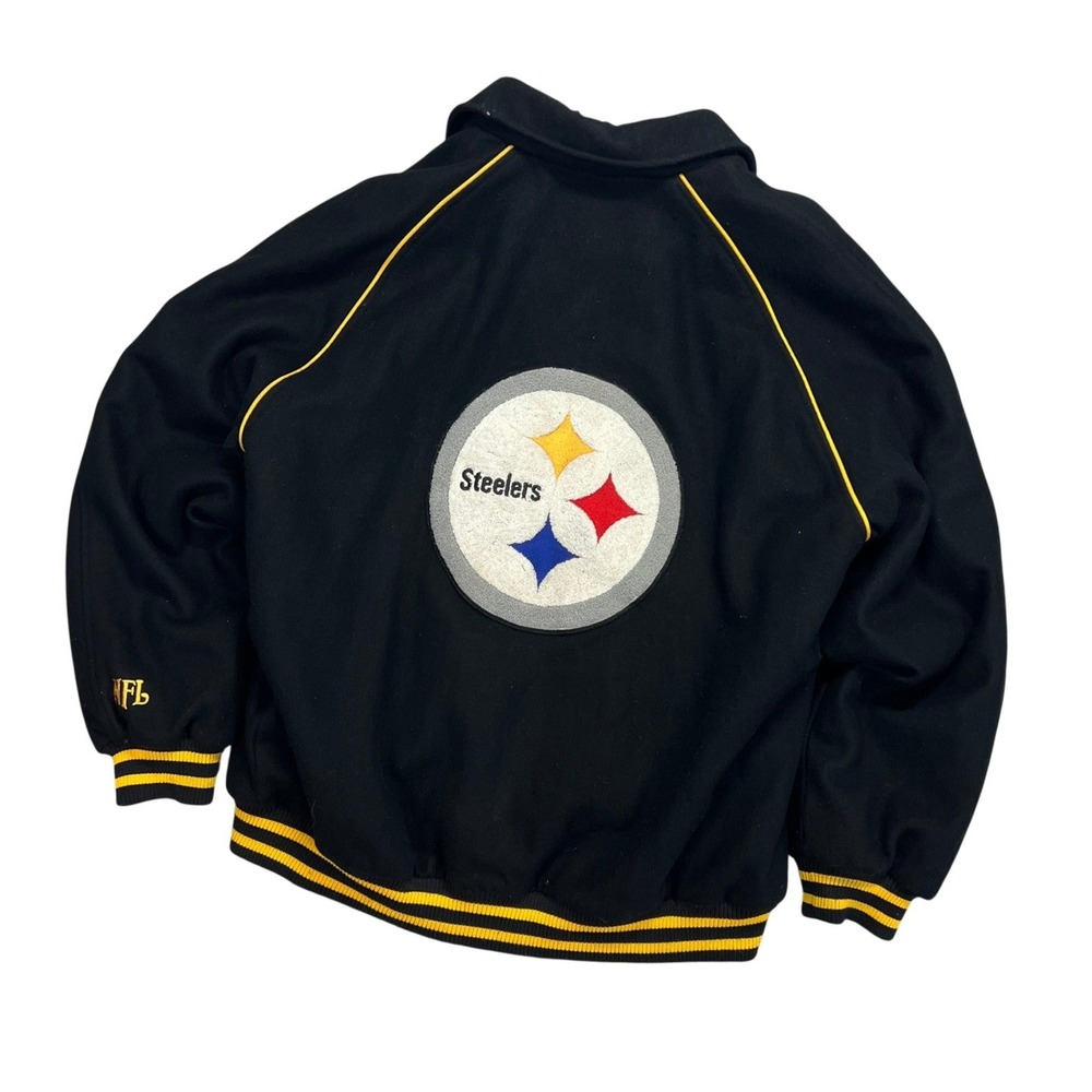 Vintage Pittsburgh Steelers NFL Wool Varsity Jacket G-III Black Yellow Mens XL